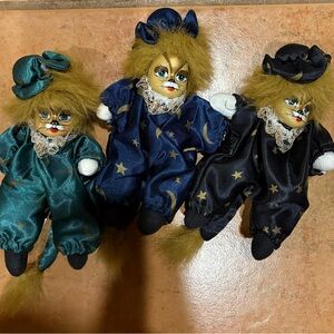 Vintage 1-Set of 3 individual dolls), Cat Clown collectible Dolls, Satin Outfit